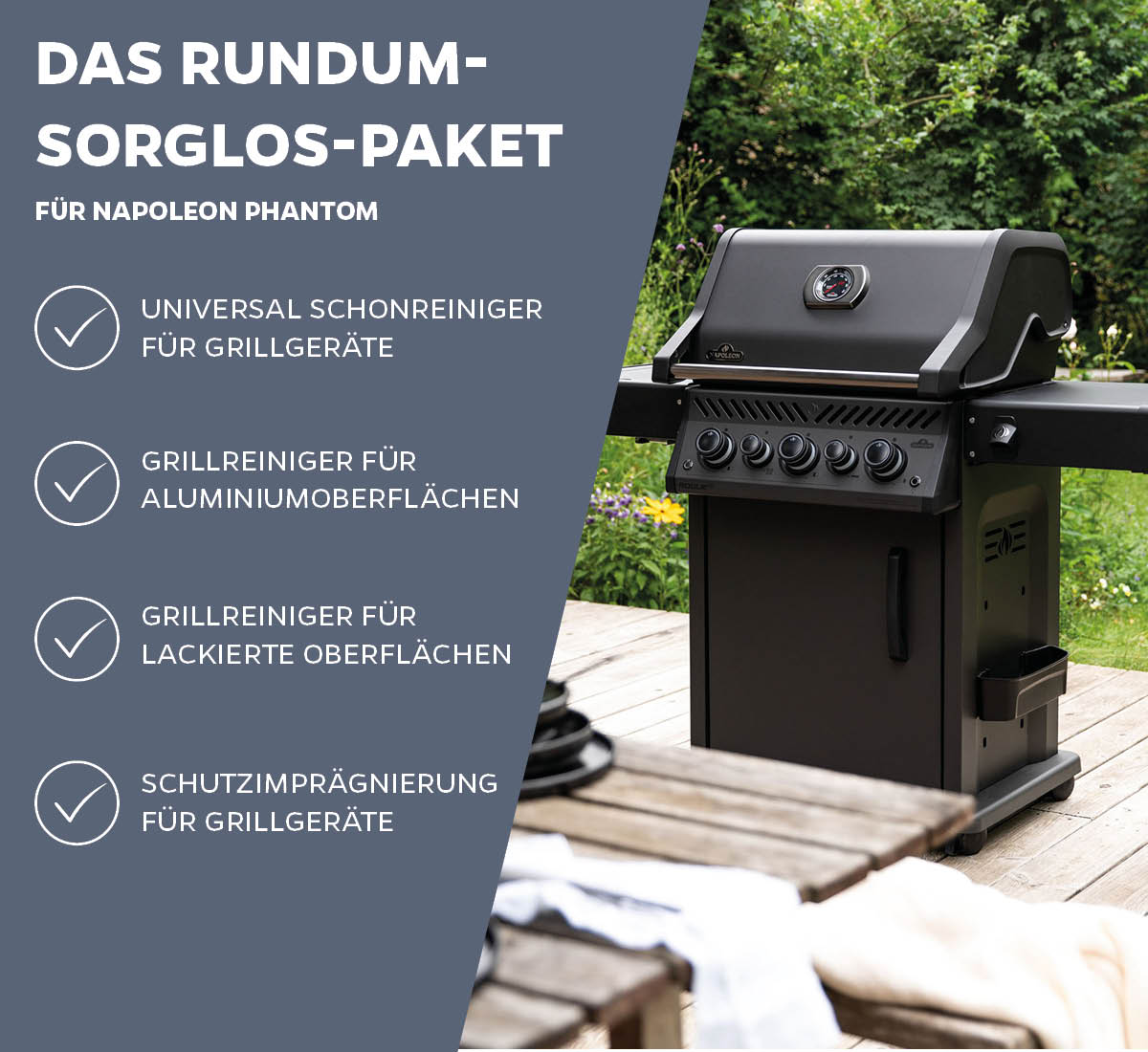 Grillrengjøring-sett for Napoleon Phantom matt svart bakside