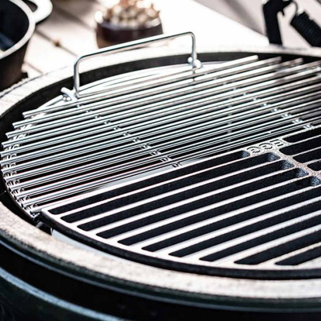 Bakside av Grillrist rustfritt stål halvrund for Large Big Green Egg