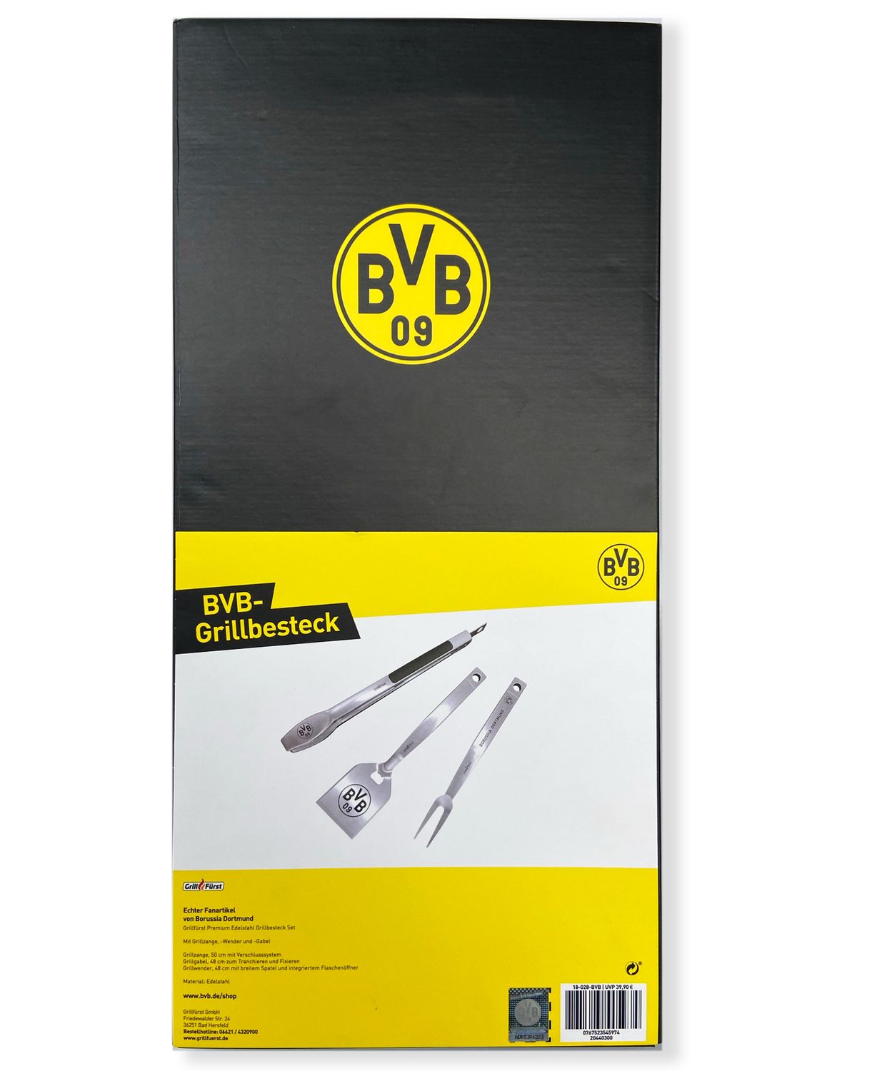 Grillsett 3-delt rustfritt stål Borussia Dortmund Edition forfra