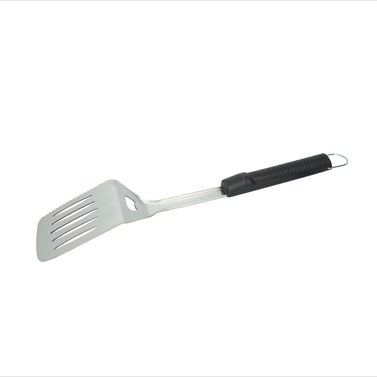 Grillspade rustfritt stål 45 cm med skjærekant ved siden av grillmat