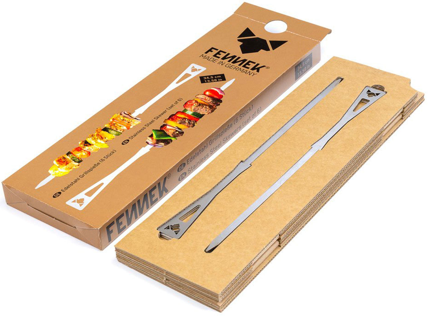 Grillspyd korte 6-pakning rustfritt stål 34,5 cm - Fennek detalj av grep