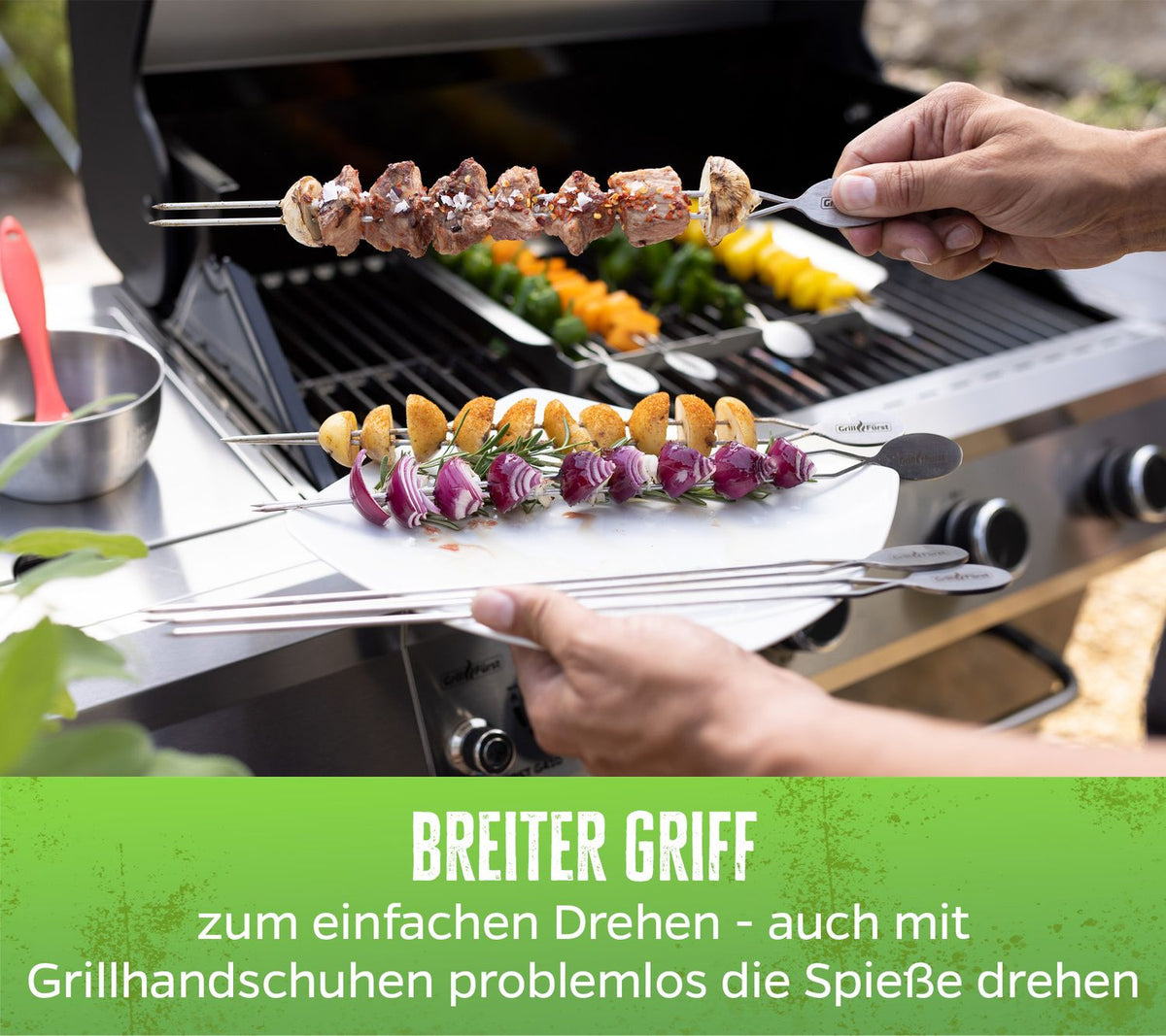 Montert Grillspyd rustfritt stål 35 cm 4-pakning på grill