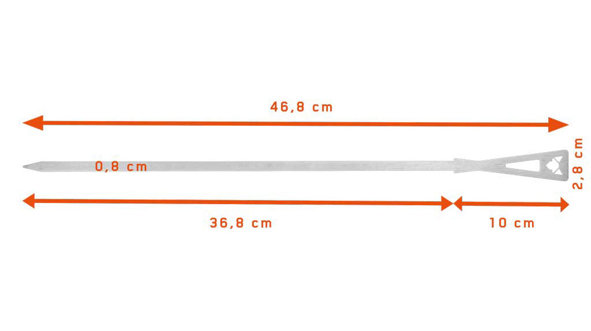 Nærbilde av spiss på Grillspyd rustfritt stål 46,8 cm 6-delt sett