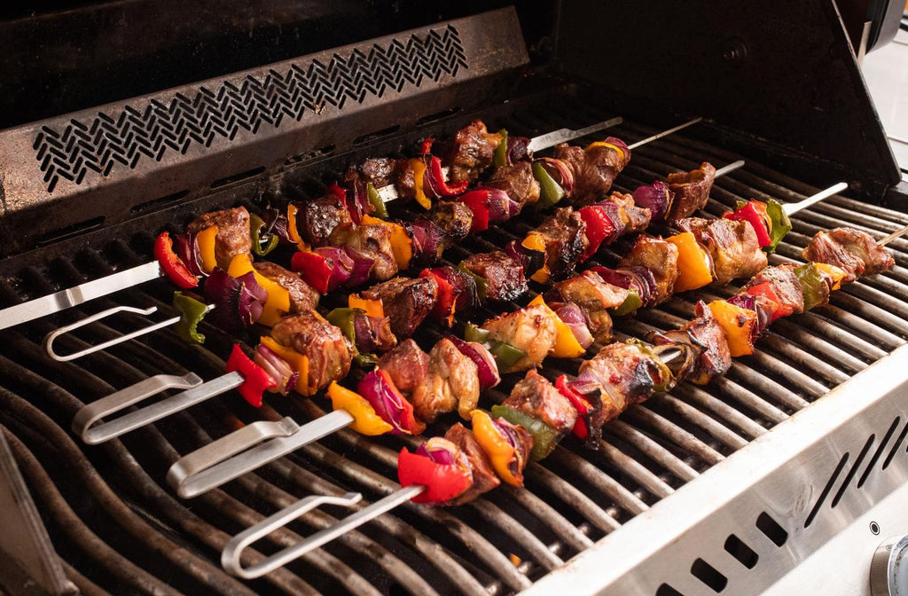Detalj av Grillspyd rustfritt stål 60 cm 6-pakning for dreiespidd