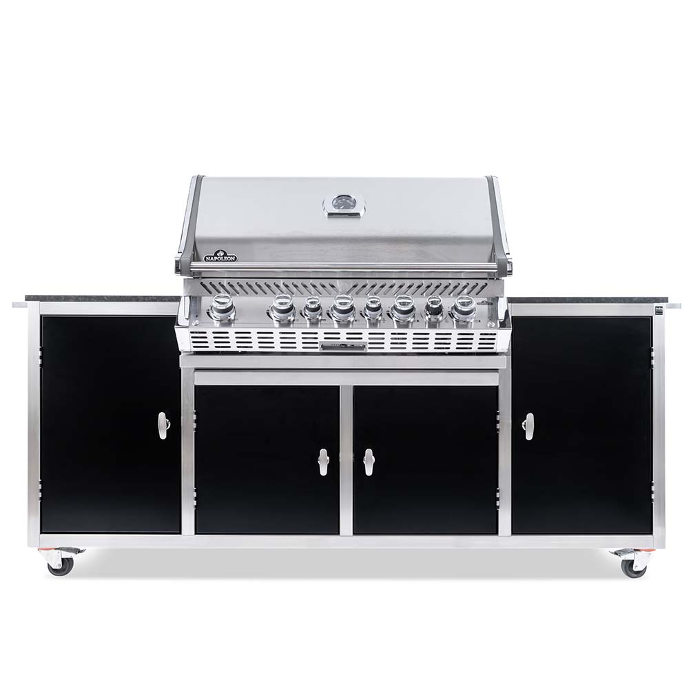 Grillstasjon INDRA Blackline med Napoleon Prestige Pro 665 forfra