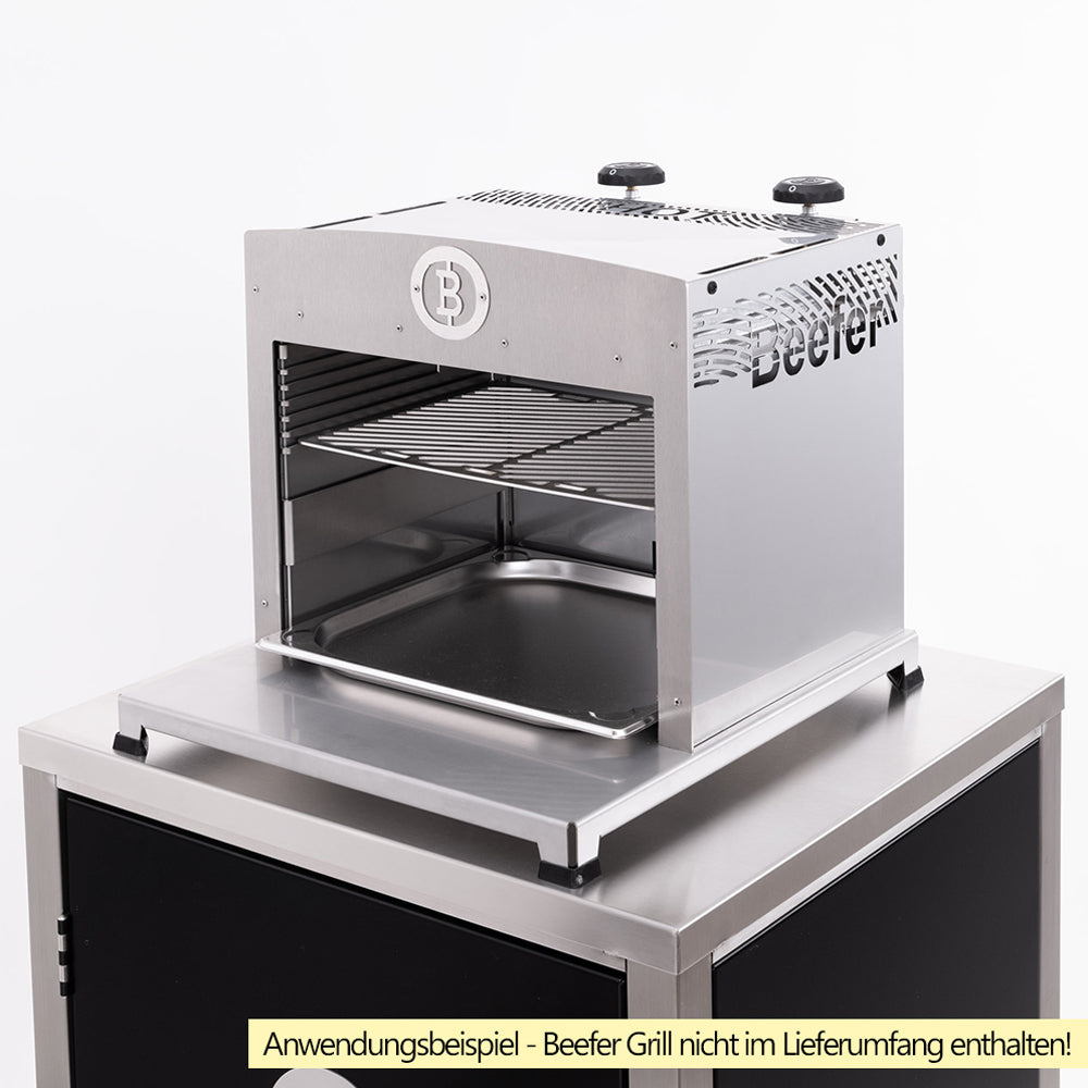 Montert Grillstasjon Premium Small rustfritt stål 61x56 cm - Beefer med Beefer grill