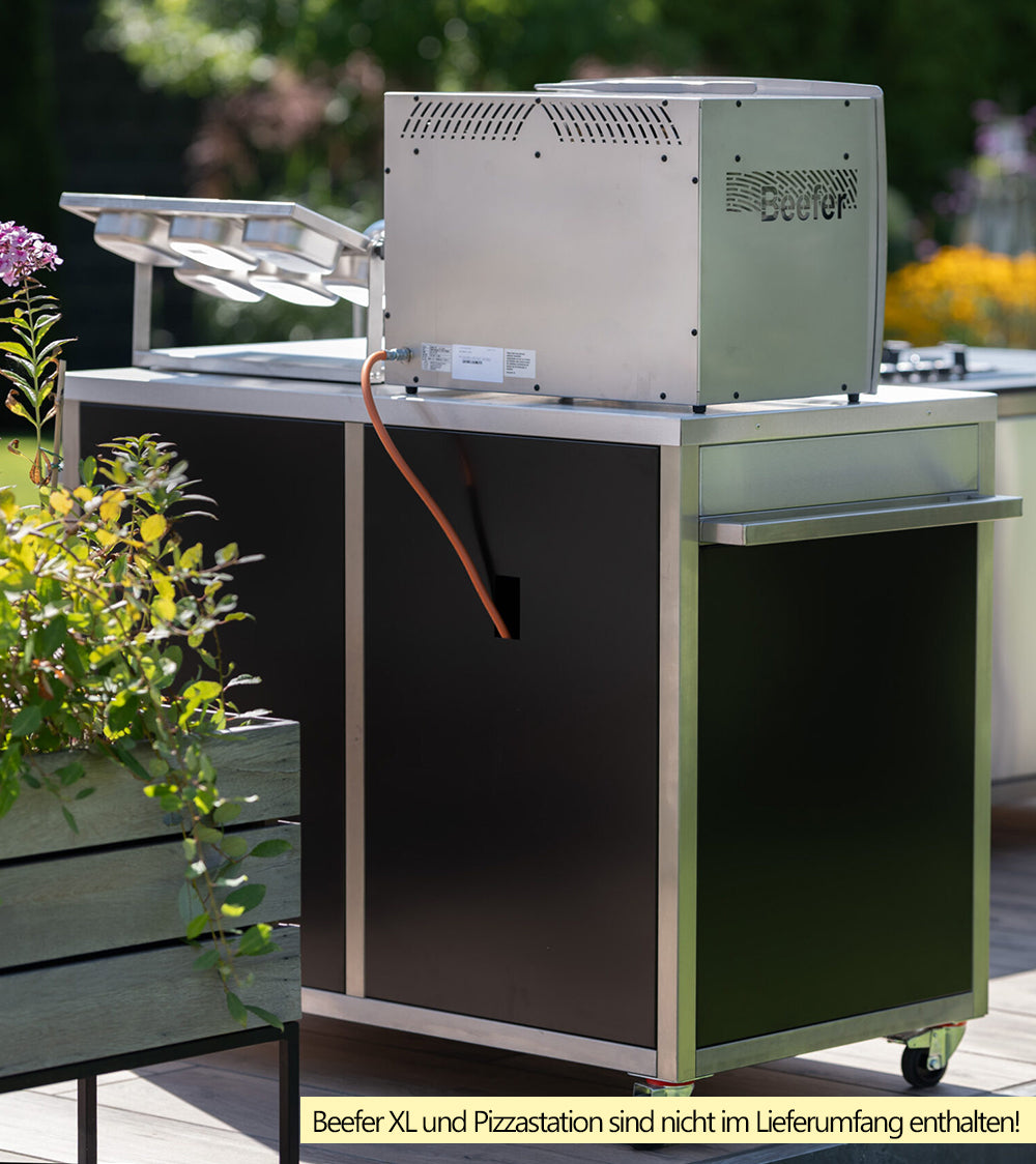 Montert Grillstasjon Premium XL med dobbeltdør rustfritt stål med Beefer grill