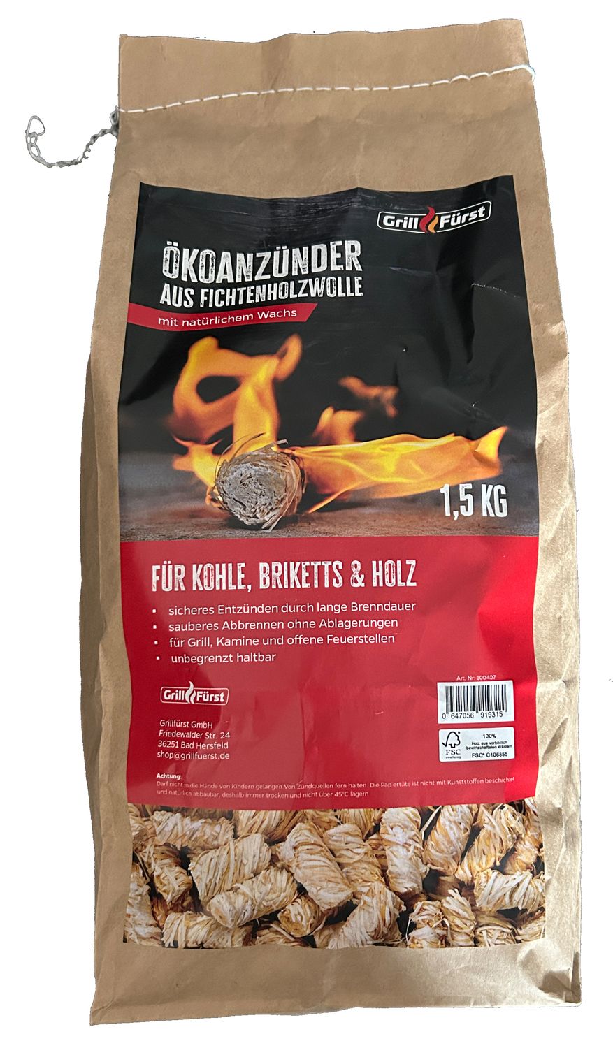 Grilltenner økologisk granull og voks 1,5 kg forfra