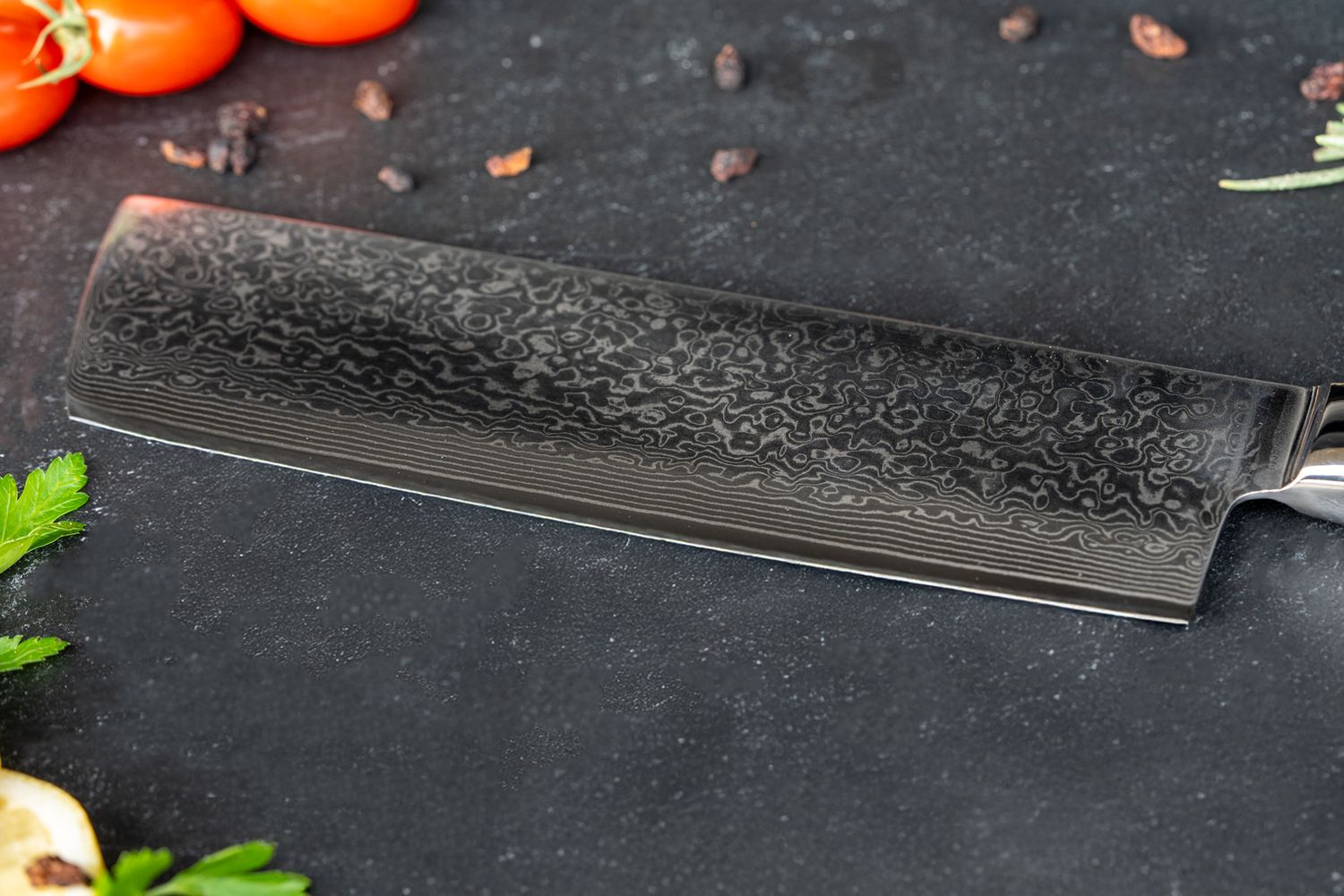 Hakkekniv i damaskusstål 20,5 cm - Grillfürst nærbilde av klinge