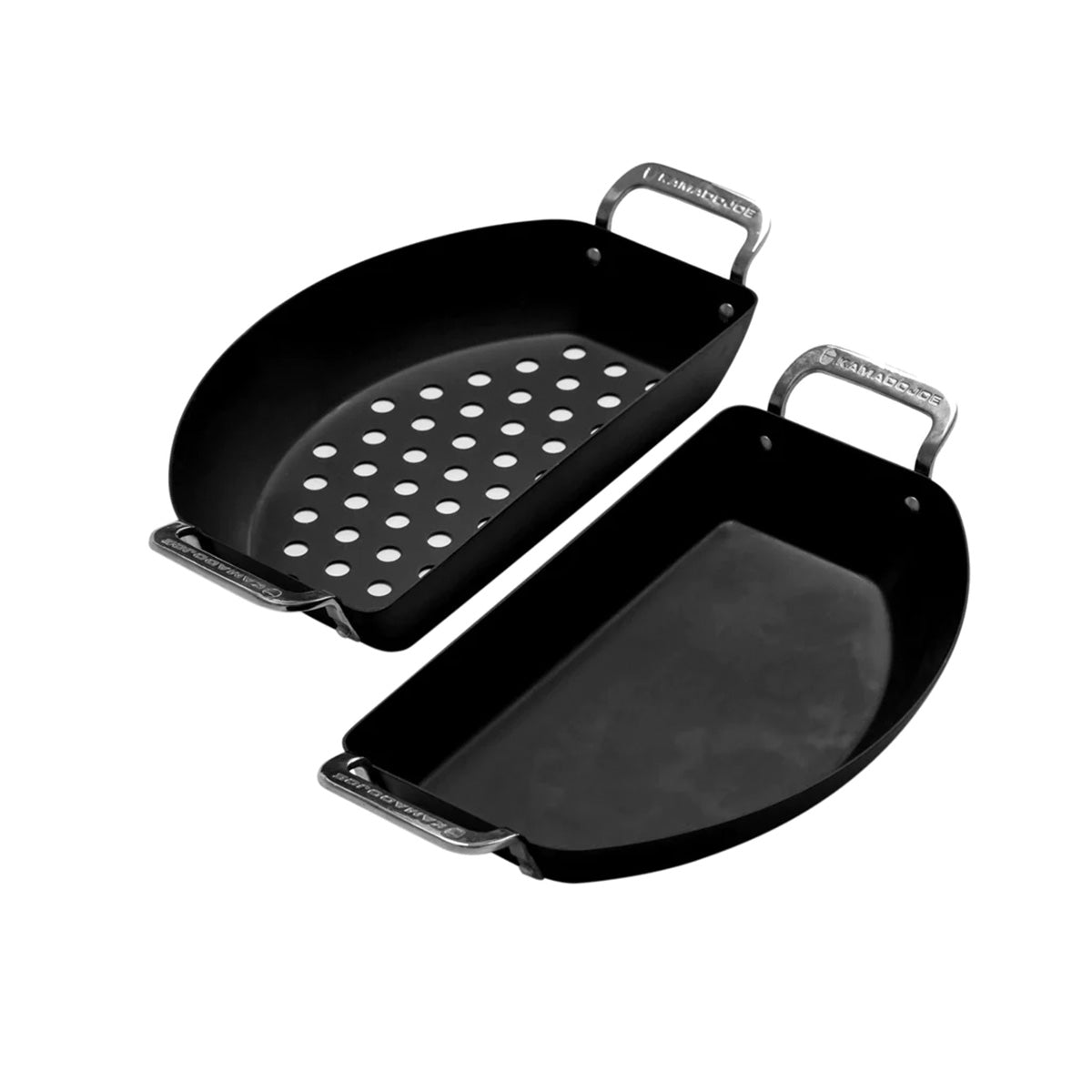 Halvmåne pannesett karbonstål for keramisk grill Kamado Joe forfra