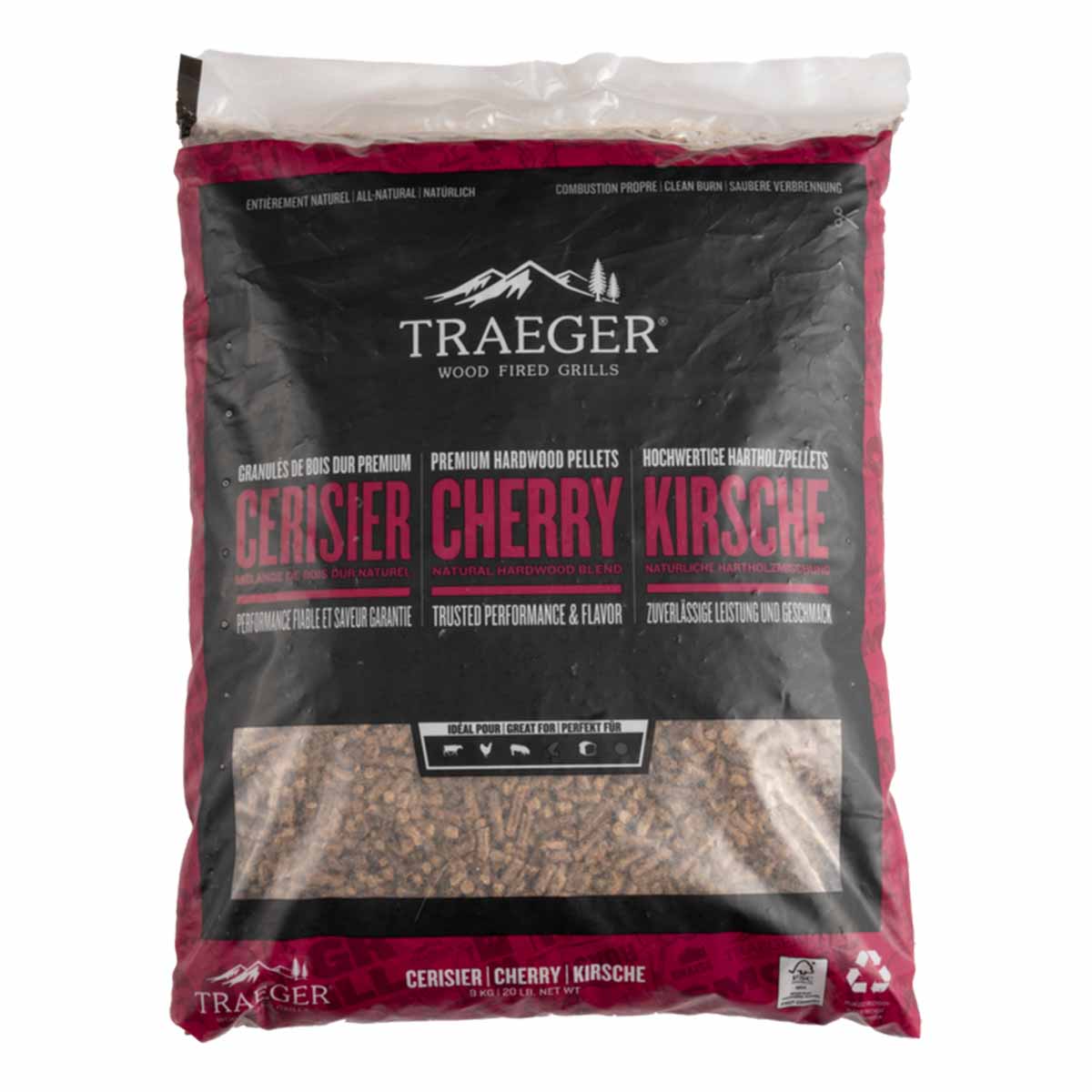 Hardtre pellets cherry 9 kg FSC Traeger forfra