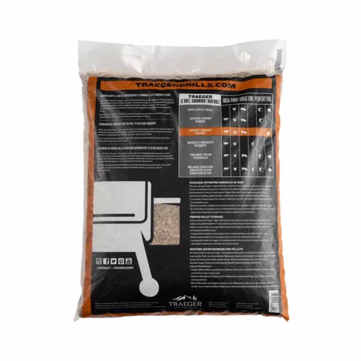 Hardtre pellets hickory 9 kg FSC - Traeger detalj