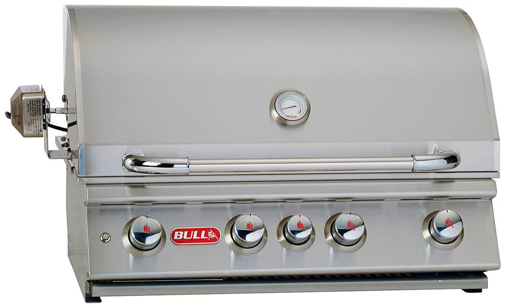 Innebygd gassgrill Angus 4 brennere med bakbrenner og rotisserie forfra