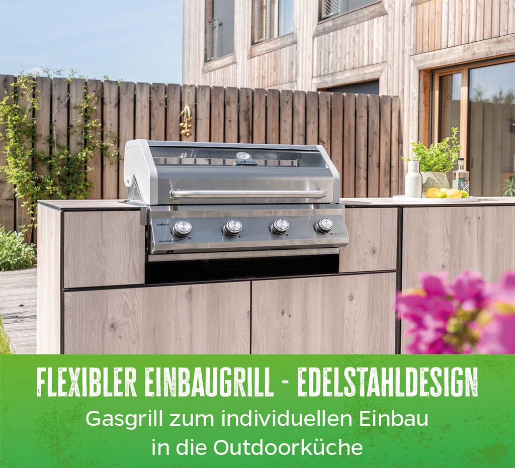 Innebygd gassgrill G401G 4 brennere støpejernsrist bakside