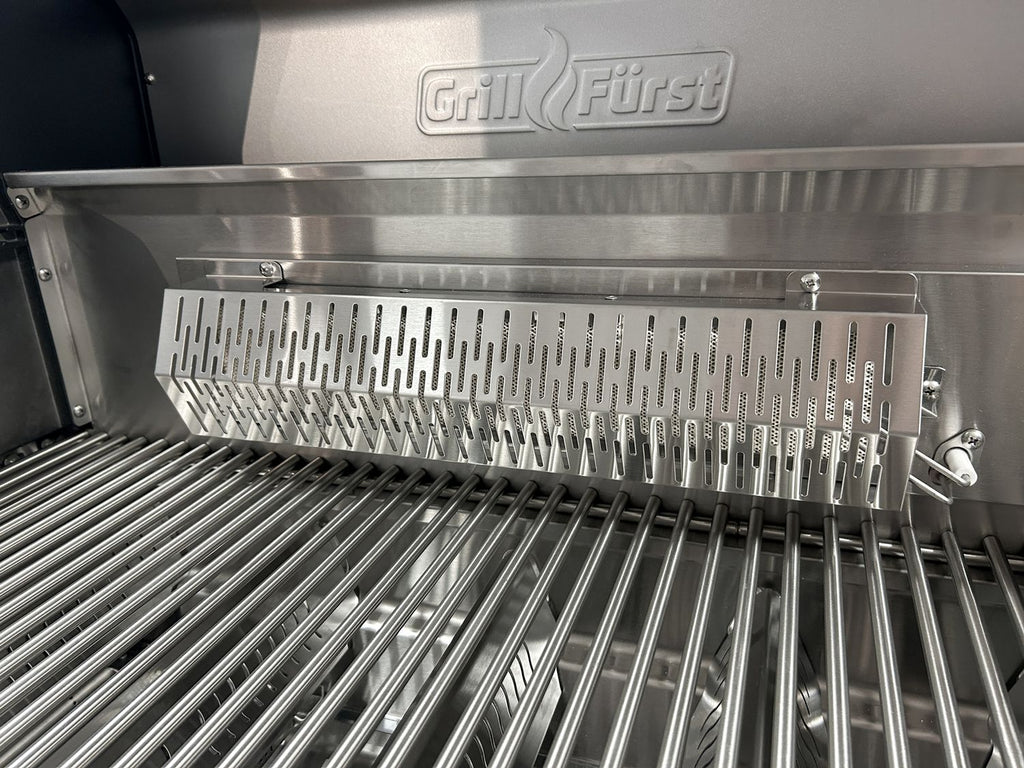 Innebygd gassgrill Independence P590E 5 brennere bakbrenner nærbilde av termometer