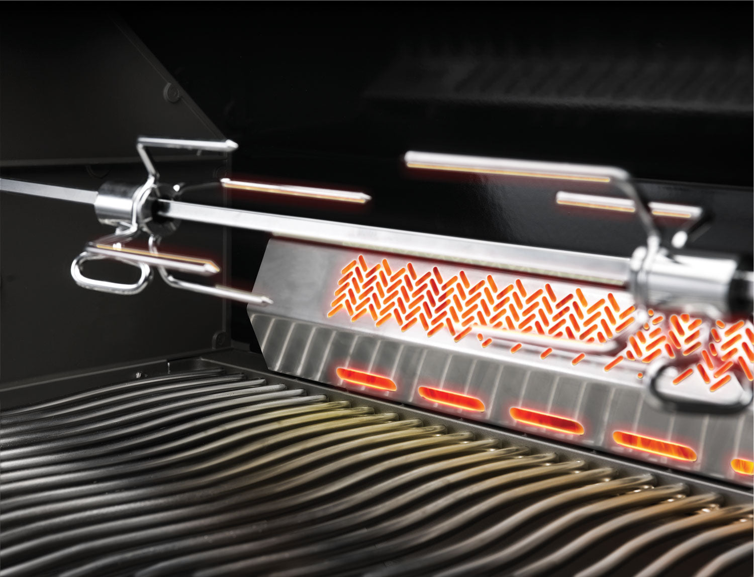 Innebygd gassgrill Prestige Pro 825 rustfritt stål dreiespidd - Napoleon montert i kjøkken