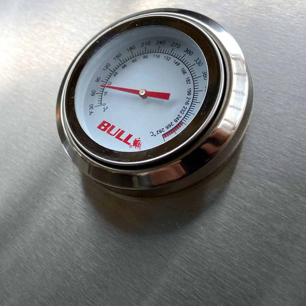 Innebygd gassgrill Steer 3 brennere rustfritt stål - Bull termometer detalj