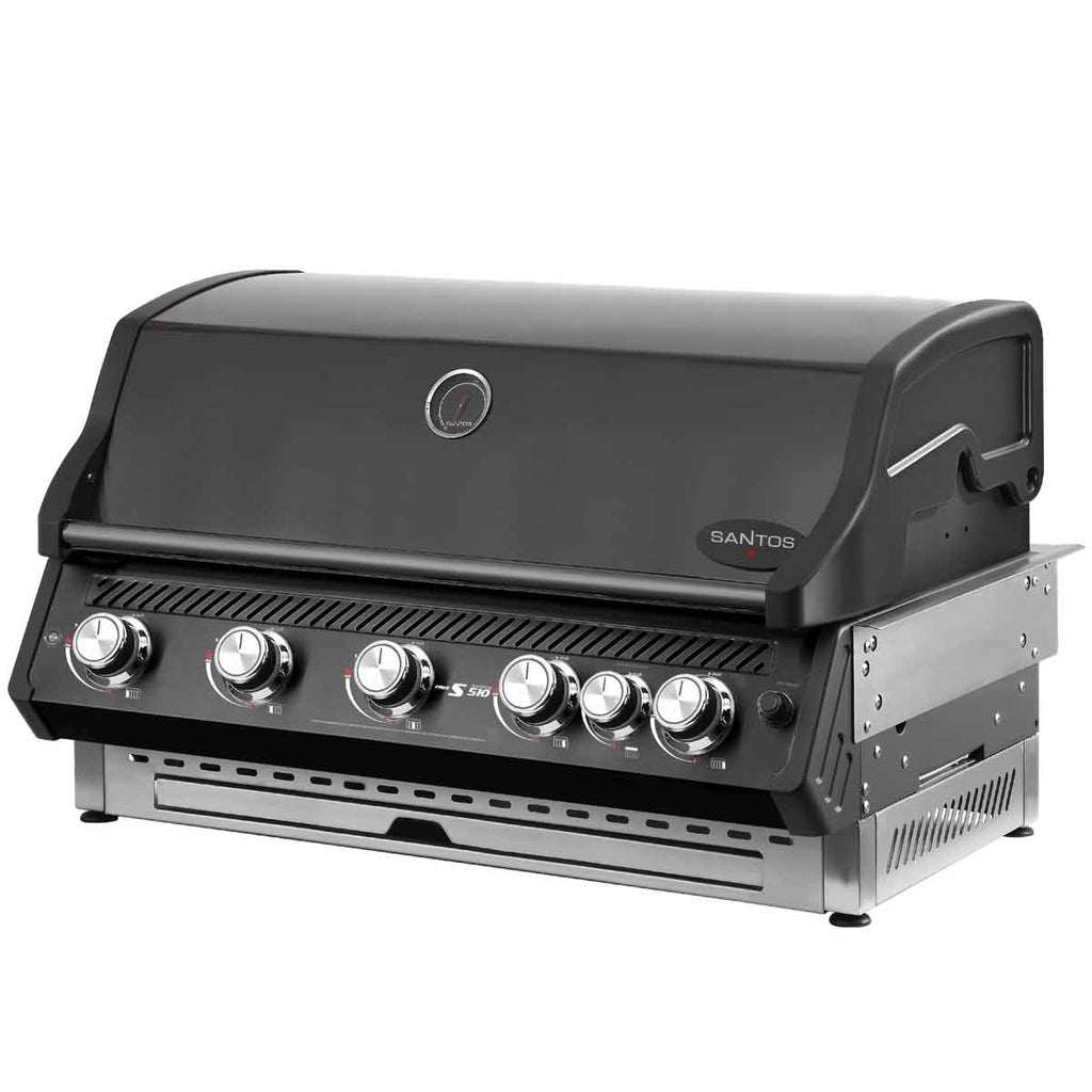 Kontrollpanel med belyste knotter på innebygd grill Free S-510 PRO 5 brennere bakbrenner all black - SANTOS
