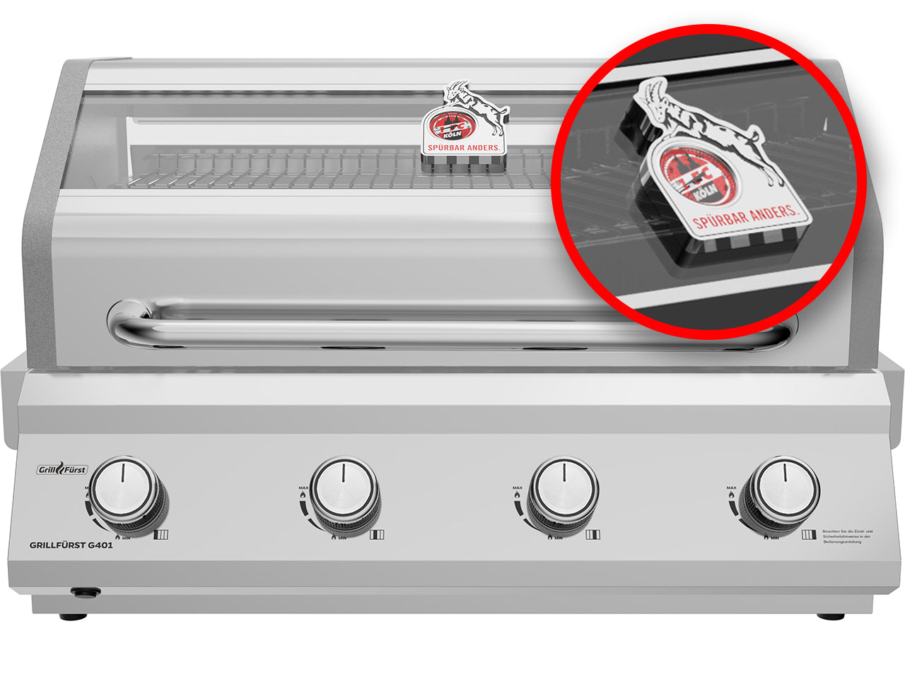 Innebygd grill G401G 4 brennere støpejernsrist 1. FC Köln forfra