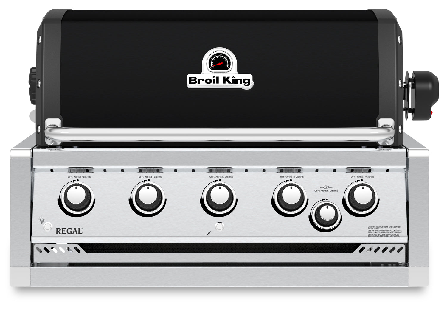 Innebygd grill Regal 570 Black 5 brennere bakbrenner fra Broil King sett forfra