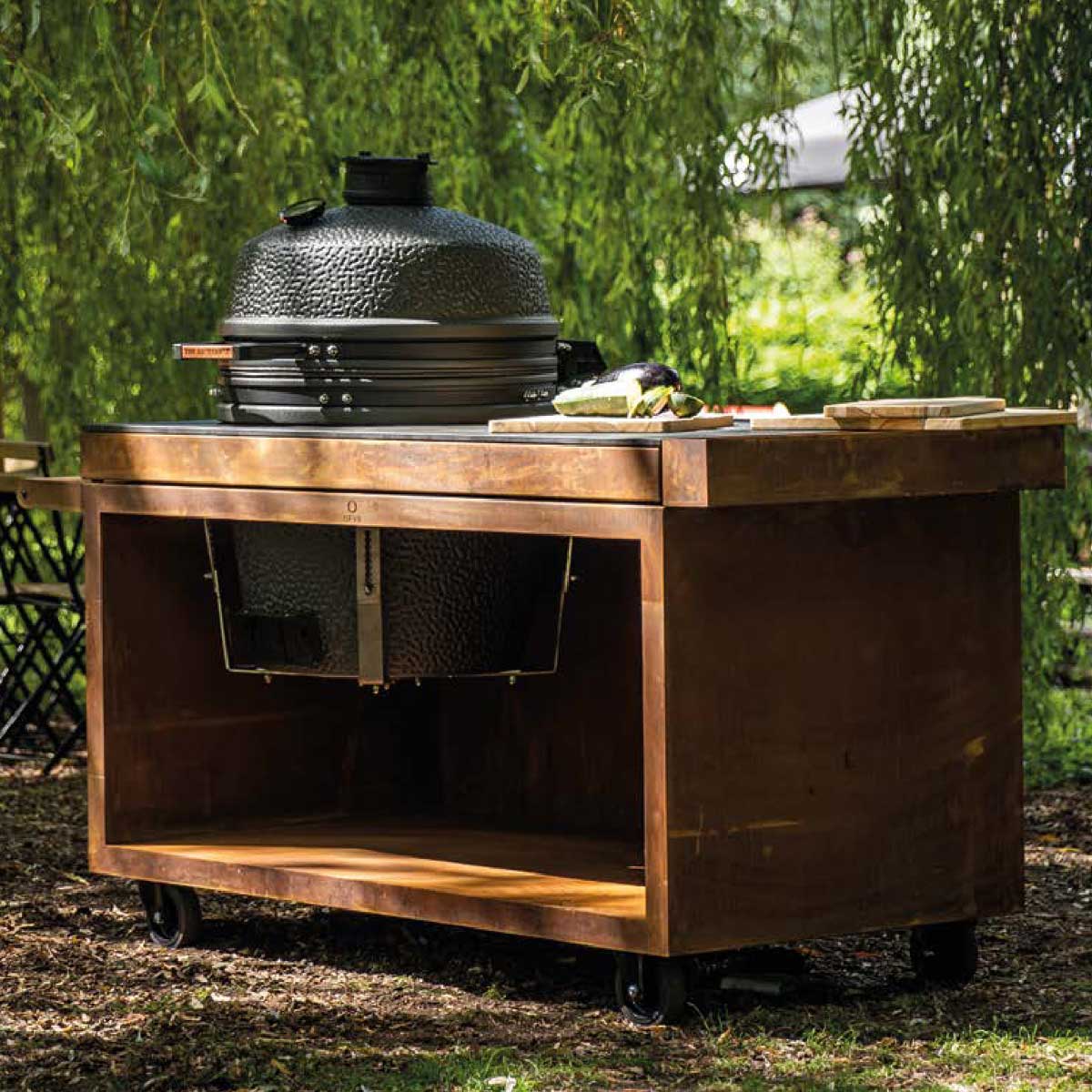 Kamado Table Corten 150 PRO+ keramikk mørkegrå detalj