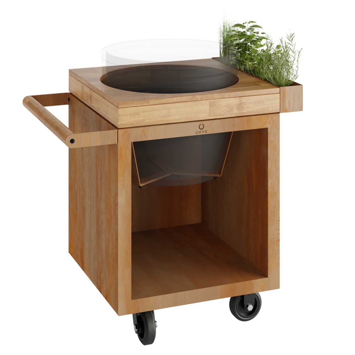 Kamado Table Corten 65 PRO teaktre BGE forfra