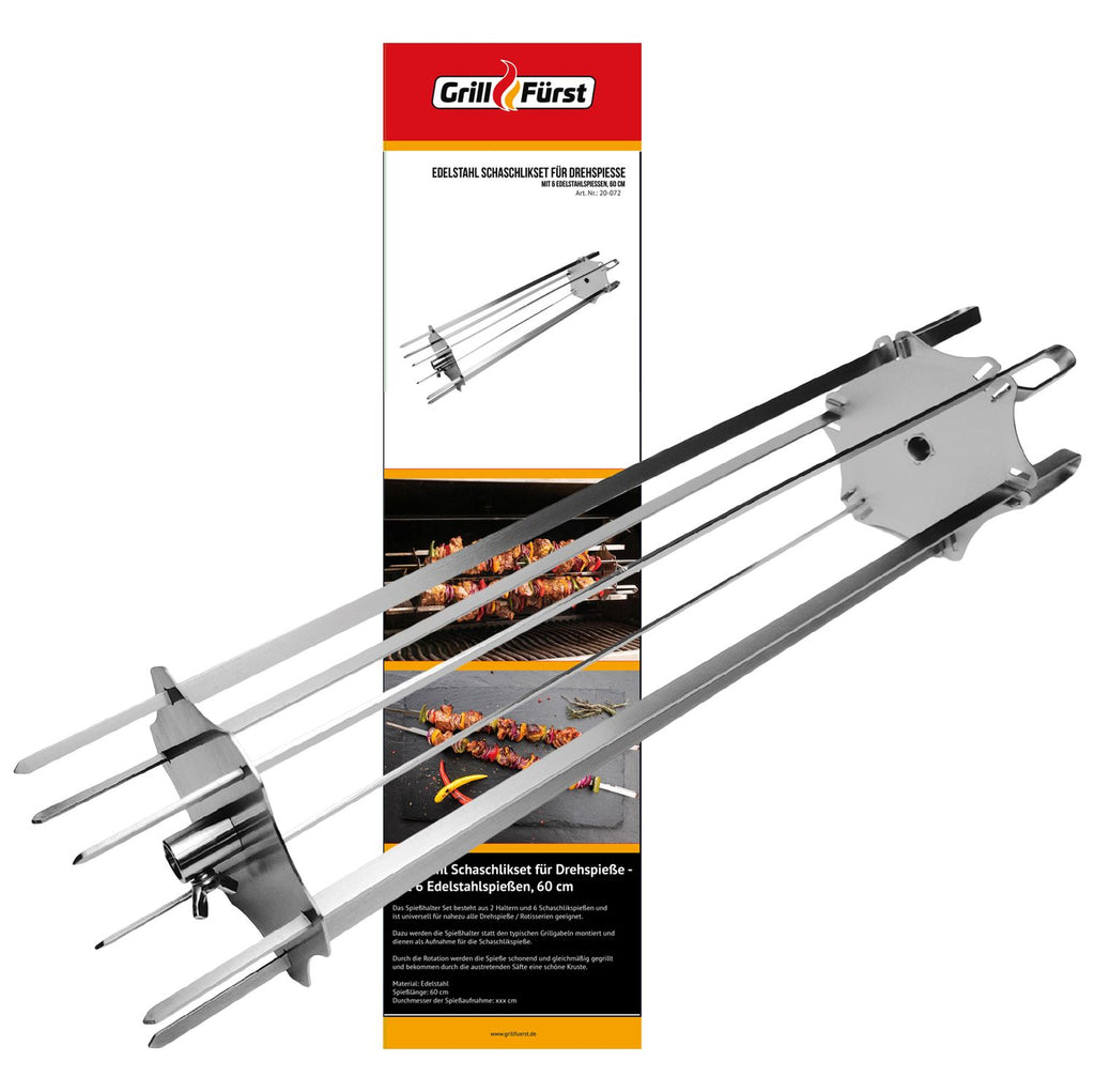 Kebabspyd-sett for dreiespidd 6 spyd 60 cm forfra