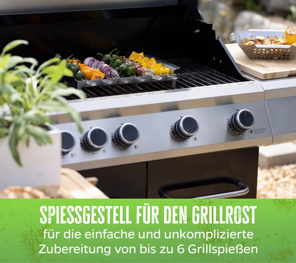 Detalj av Kebabspyd-stativ rustfritt stål med 6 dobbeltspyd