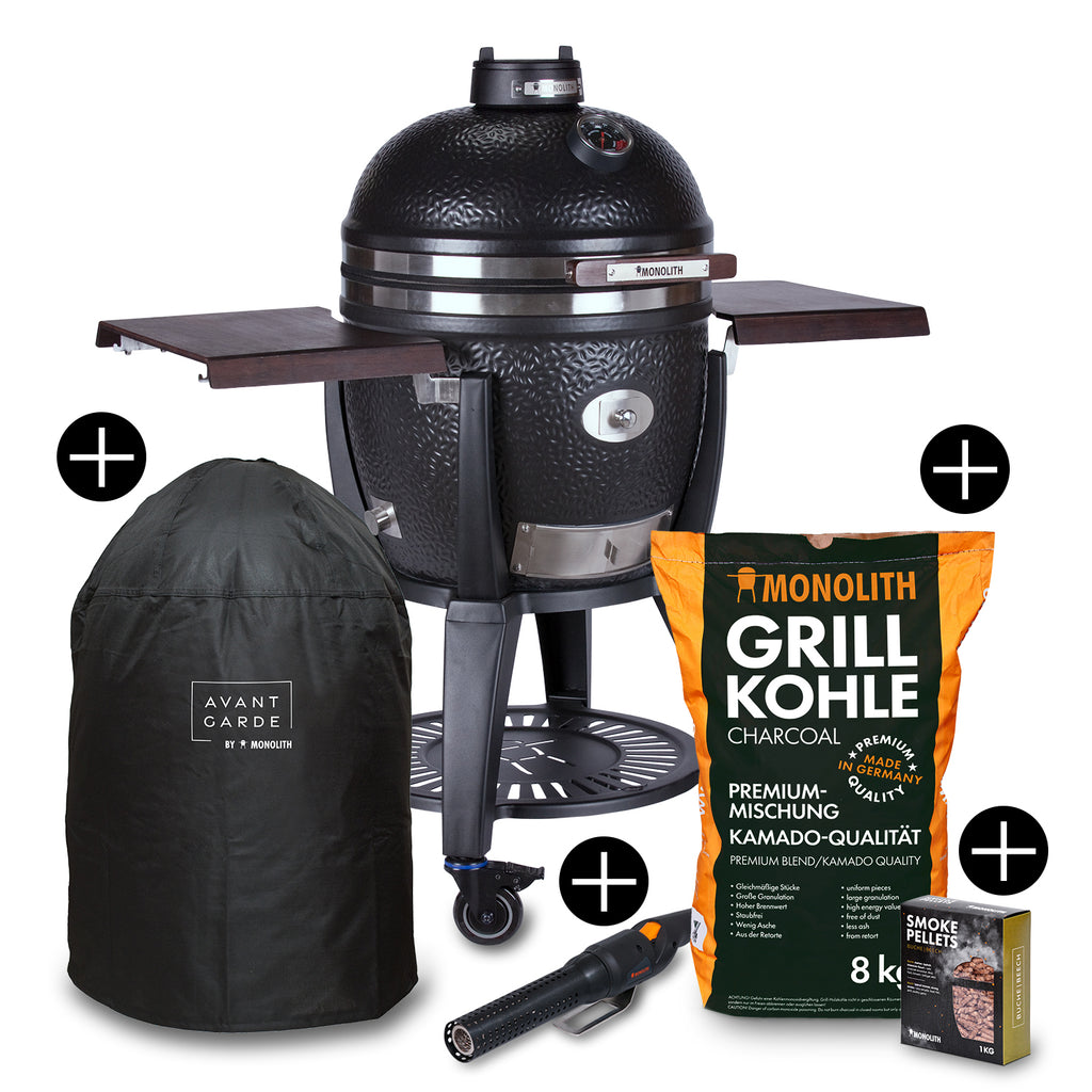 Keramisk grill AVANTGARDE.55 med stativ og sidebord forfra