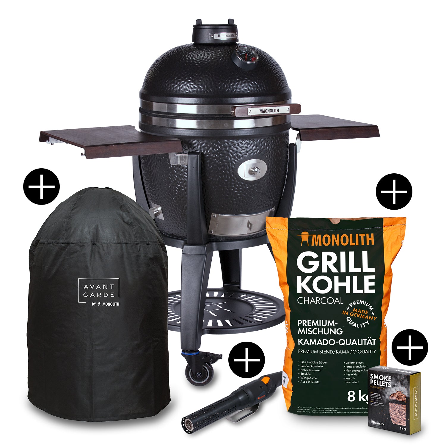 Keramisk grill AVANTGARDE.55 med stativ og sidebord forfra