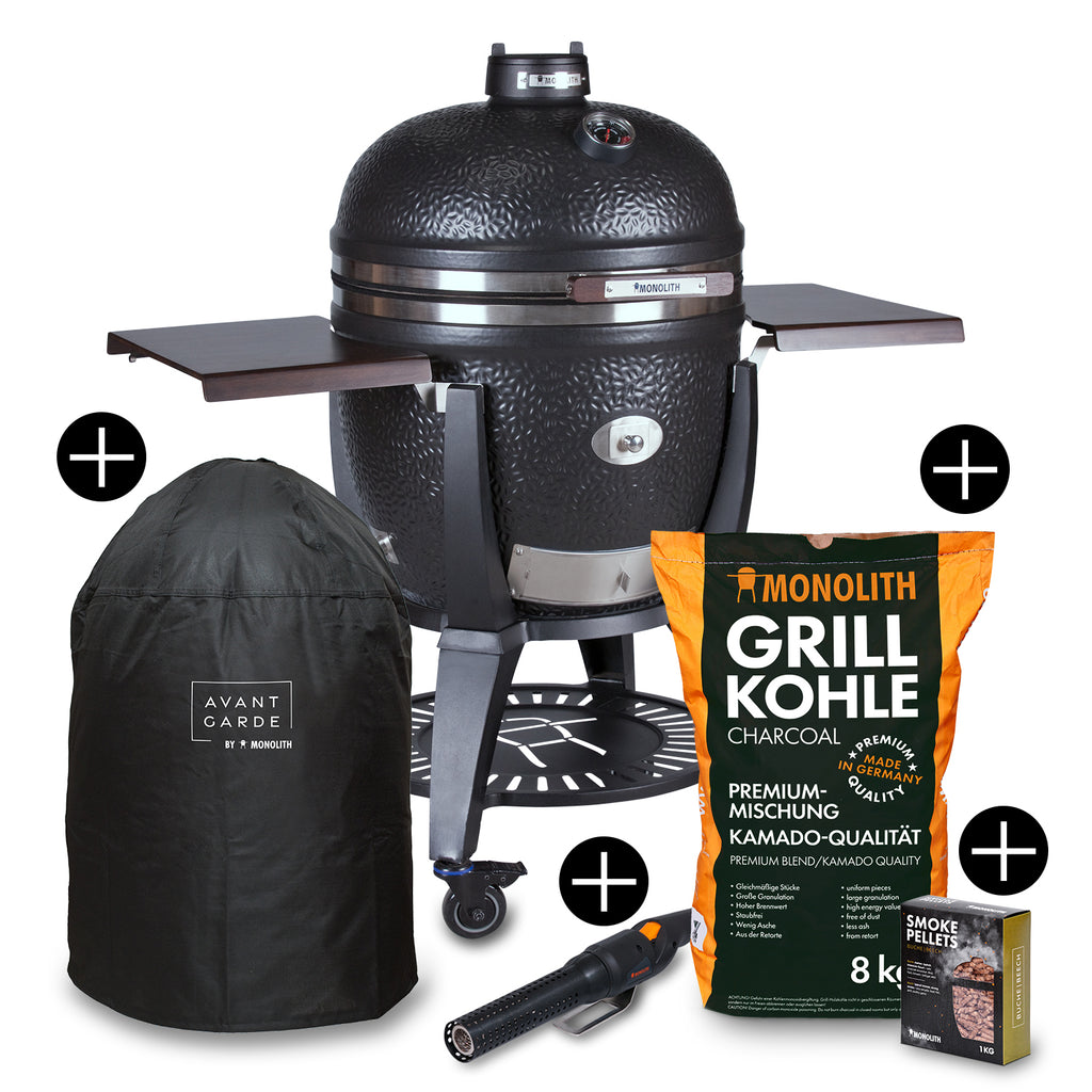 Keramisk grill AVANTGARDE.66 med stativ og sidebord forfra