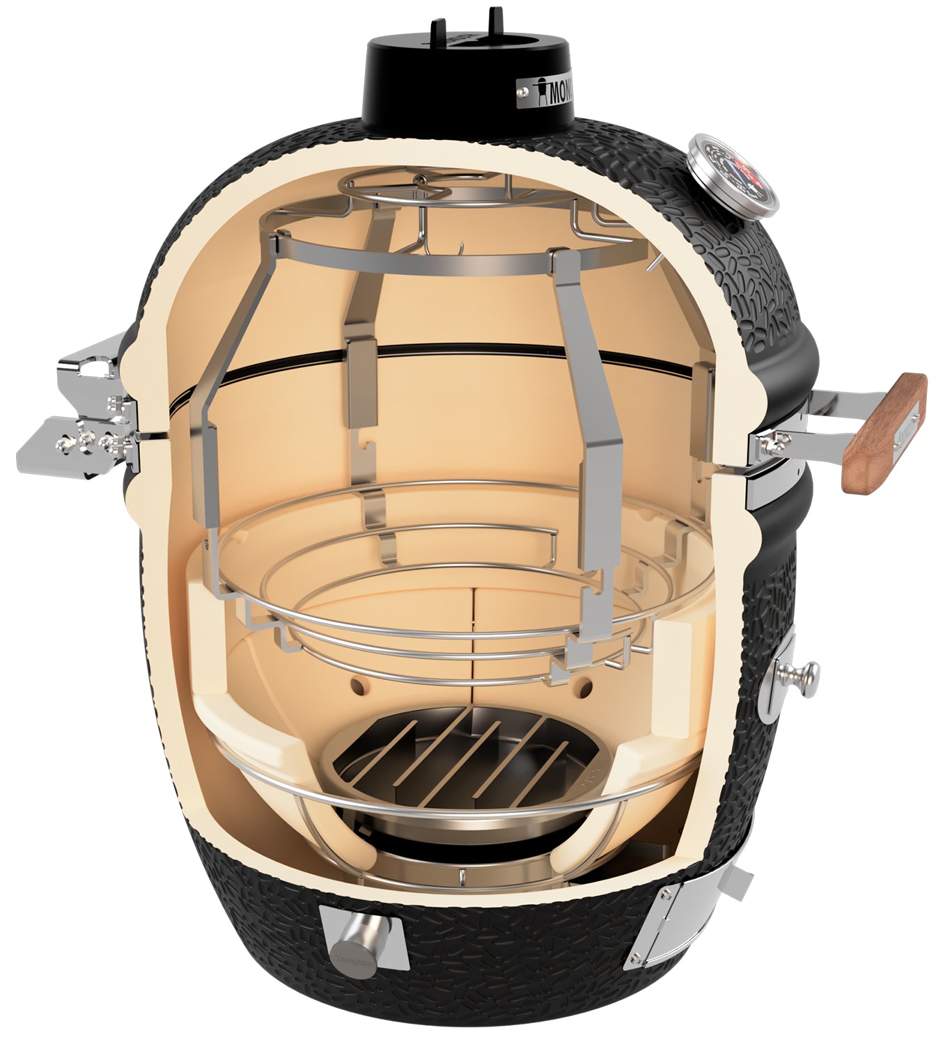 Keramisk grill AVANTGARDE.66 med stativ og smoke set montert i hage