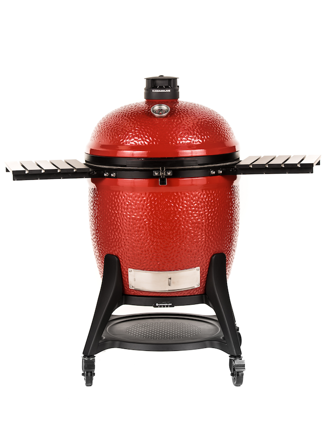 Keramisk grill Big Joe III med tralle og sidebord forfra