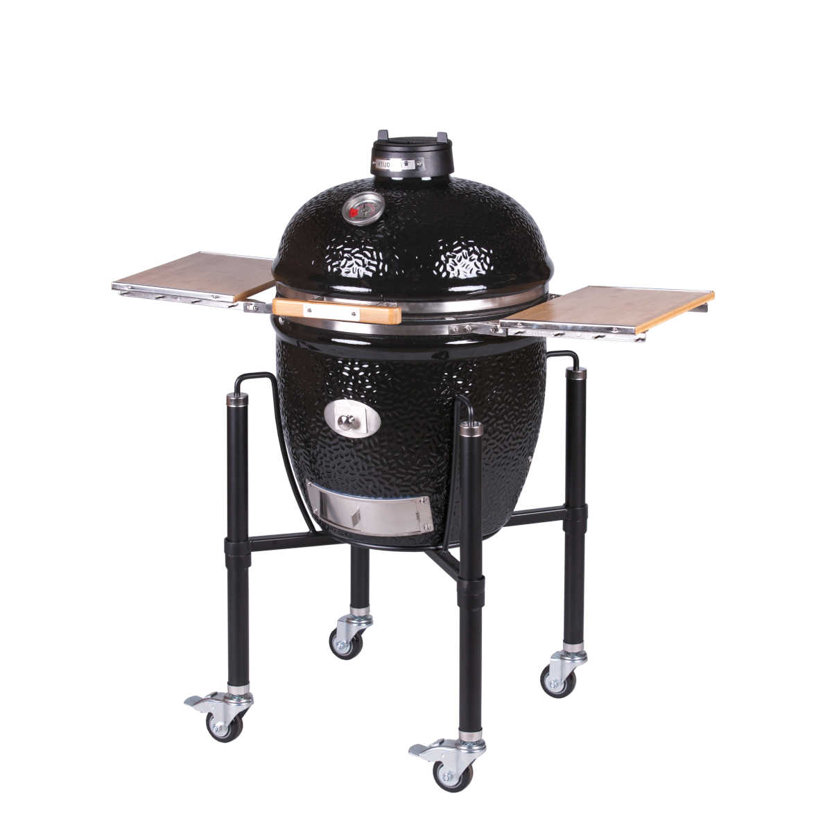 Nærbilde av gusseisenventiler på keramisk grill Classic Pro 2.0 med stativ 46 cm svart - Monolith