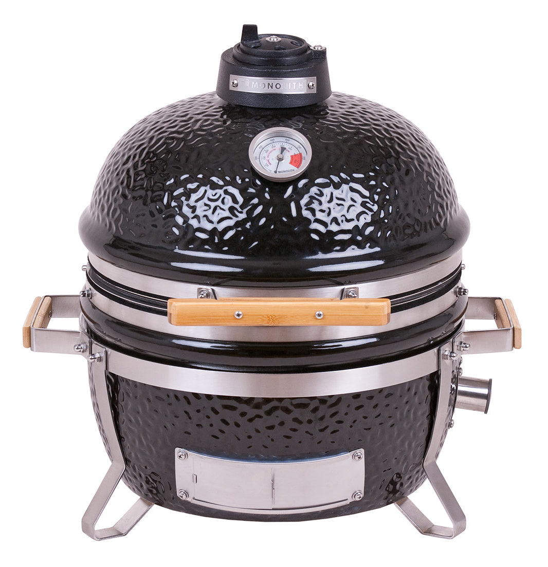 Bakside av Keramisk grill ICON Black bordgrill med stativ startsett