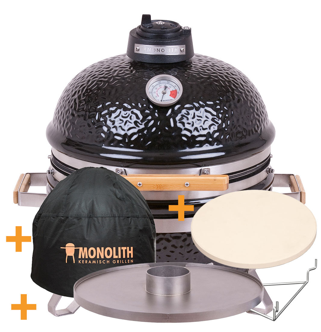 Keramisk grill ICON Black med feuerplatte og grilltrekk - forfra