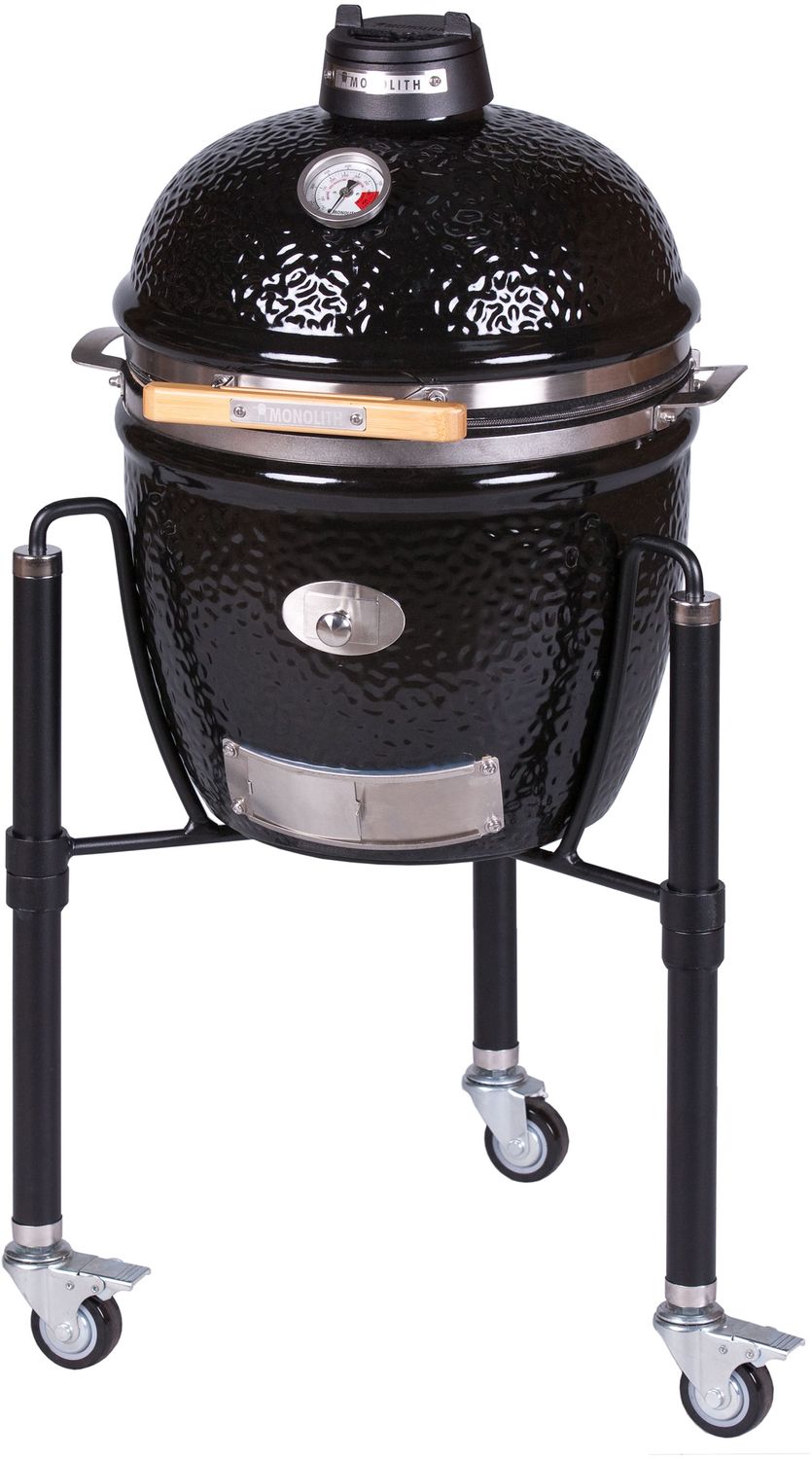 Montert Keramisk grill Junior PRO 2.0 svart med stativ 33 cm i bruk