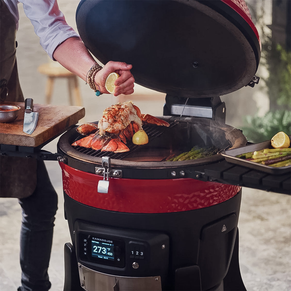 Keramisk grill Konnected Joe 46 cm med app-styring vogn og hyller