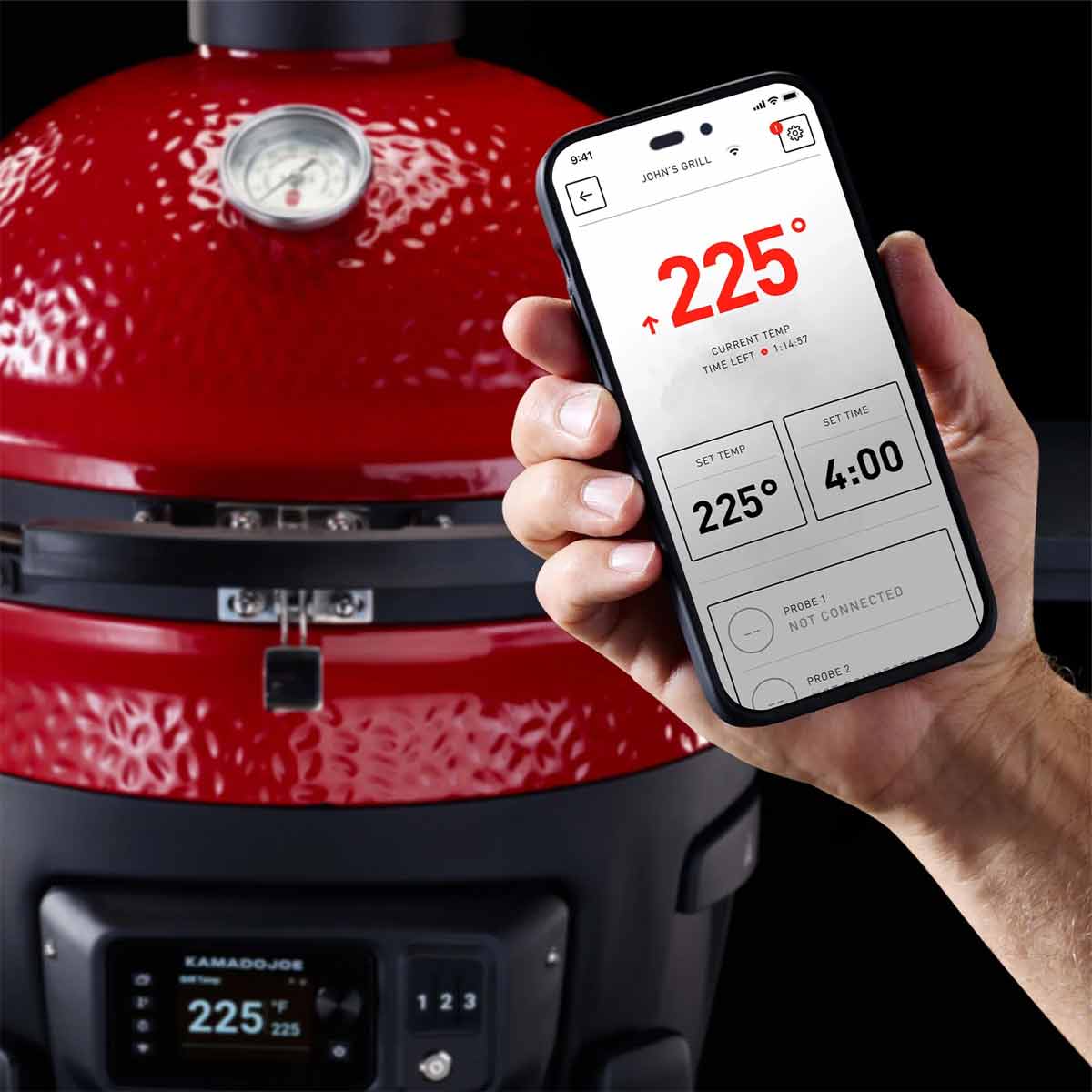 Keramisk grill Konnected Joe 46 cm med app-styring montert på vogn
