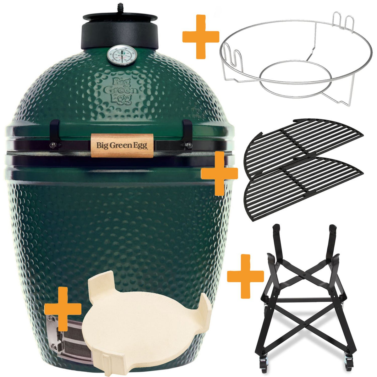 Keramisk grill Medium startsett med Nest og Conveggtor - Big Green Egg forfra