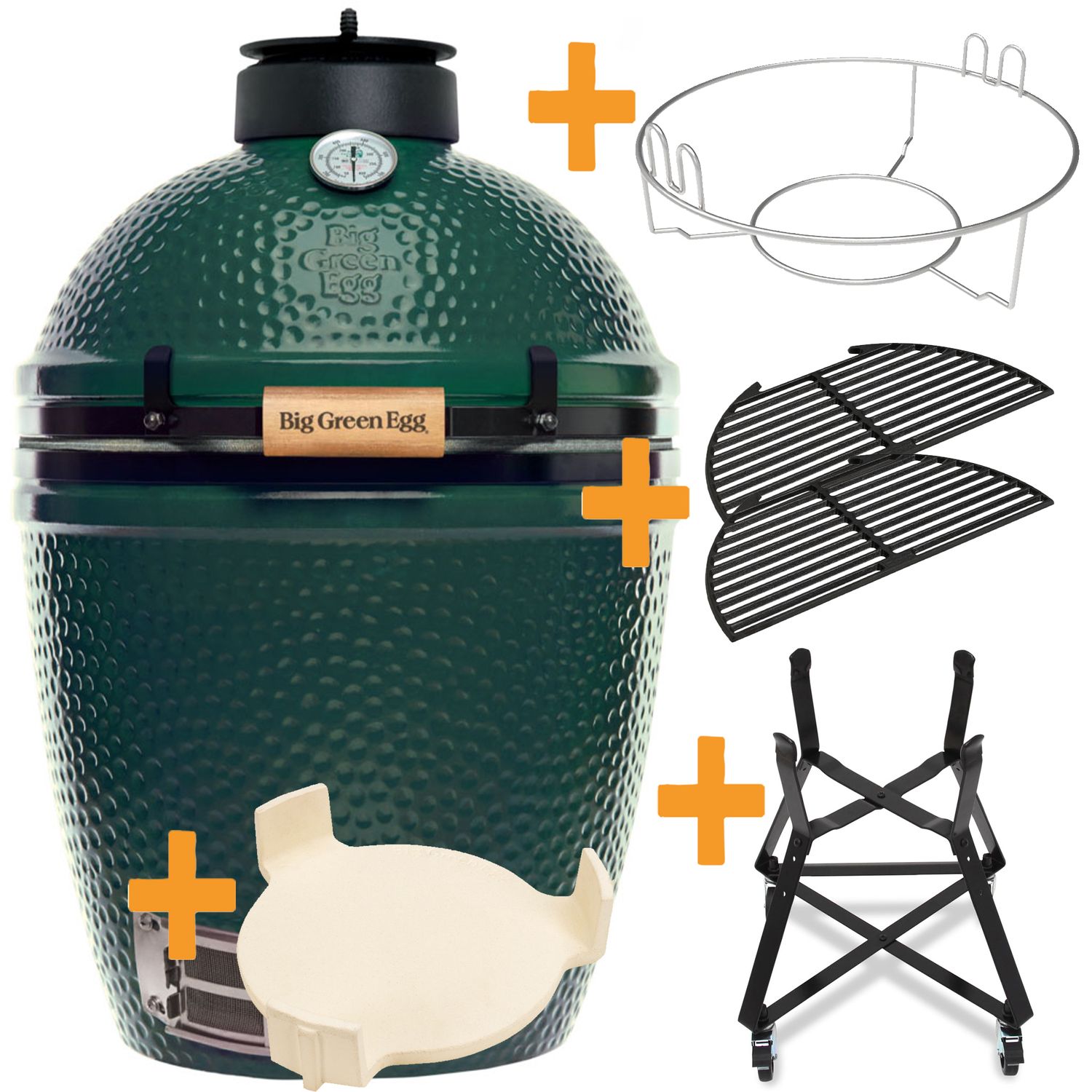 Keramisk grill Medium startsett med Nest og Conveggtor Big Green Egg forfra