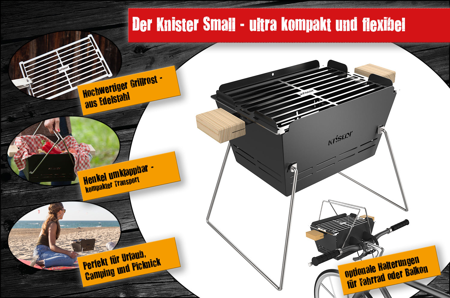 Knister Grill Small kompakt kullgrill 28x20 cm bakside