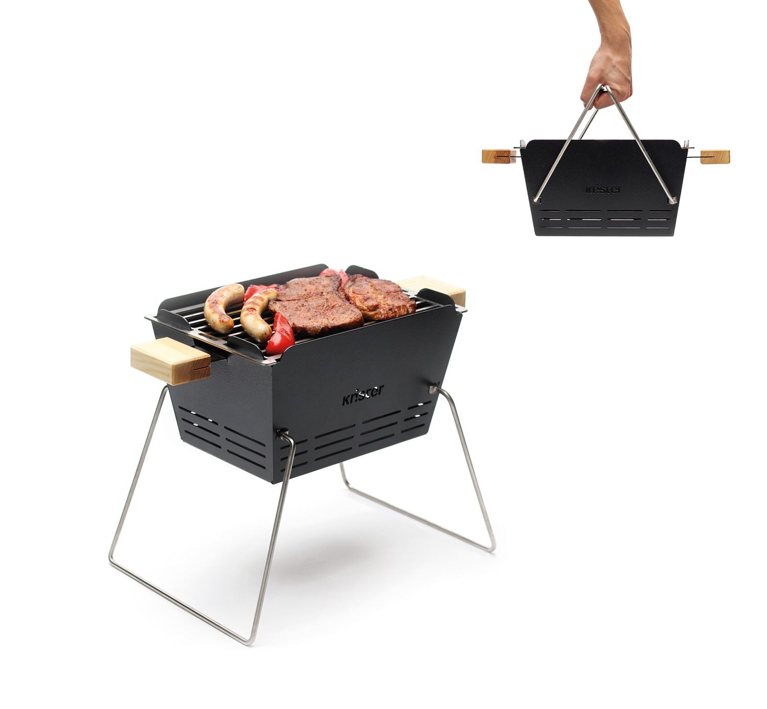 Nærbilde av grillrist på Knister Grill Small kompakt kullgrill 28x20 cm