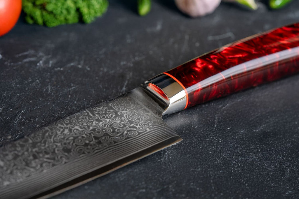 Detalj av klinge på Kokkekniv i damaskusstål 20,5 cm - Grillfürst