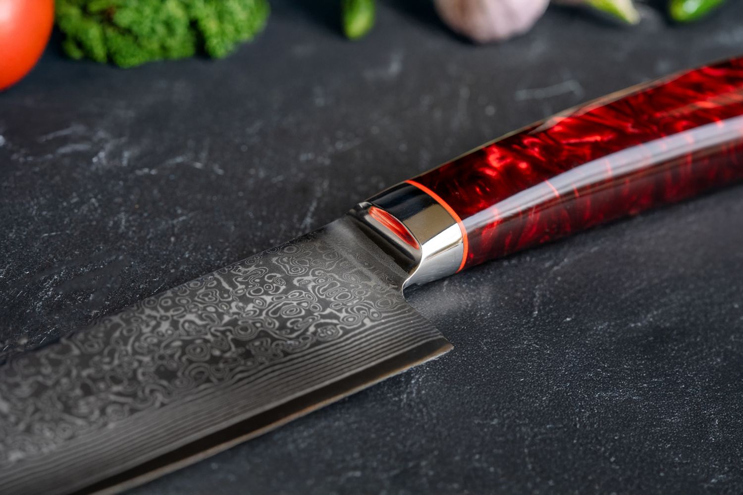 Detalj av klinge på Kokkekniv i damaskusstål 20,5 cm - Grillfürst