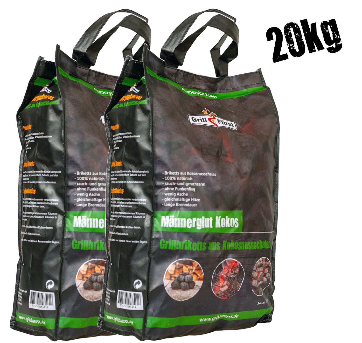 Kokosbriketter 20 kg kokoskull over 4 timer brenntid forfra