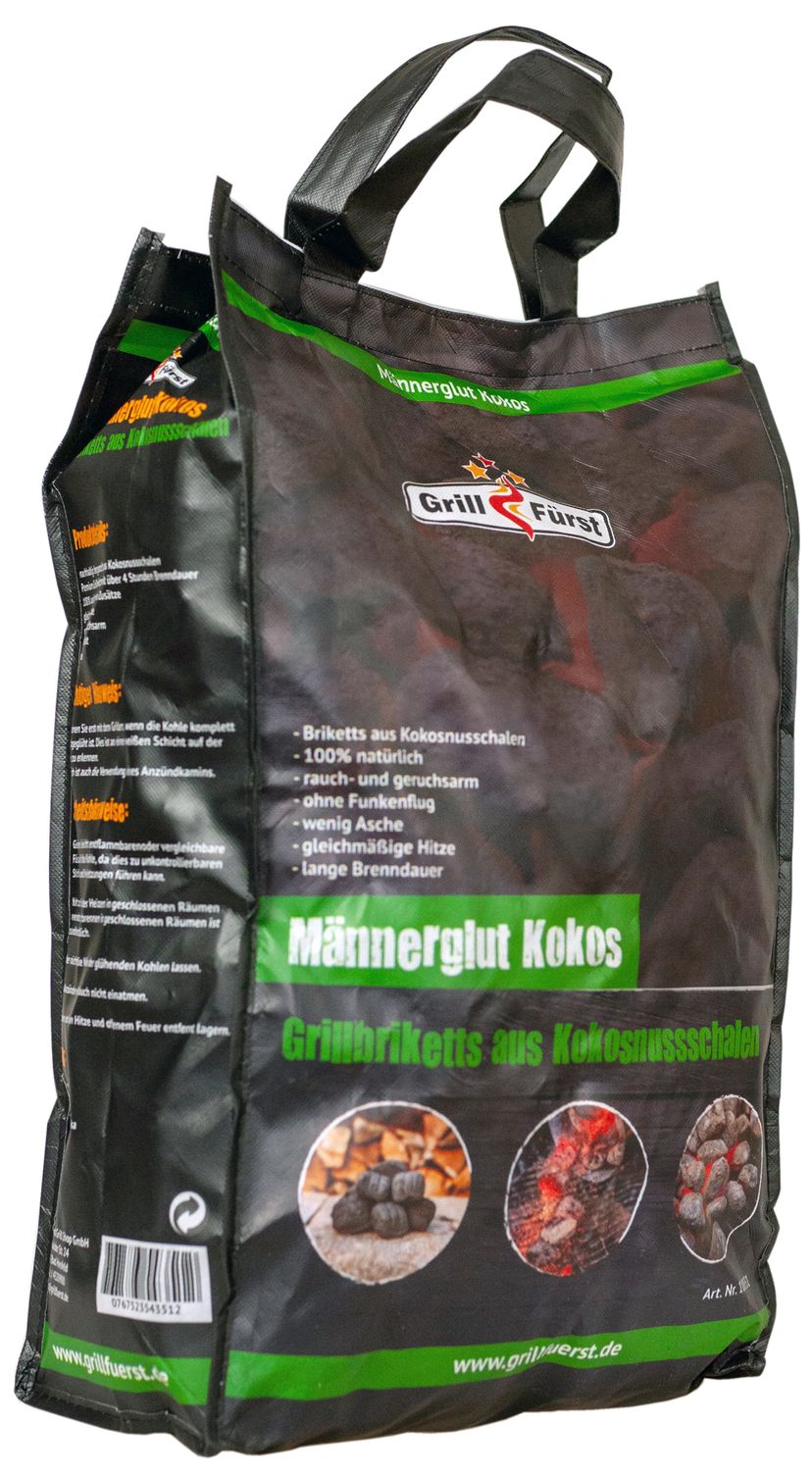 Kokosbriketter 20 kg kokoskull over 4 timer brenntid bakside
