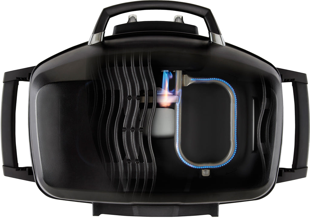 Detalj av gassbrennere på Kompakt gassgrill TravelQ PRO285 svart 2 brennere