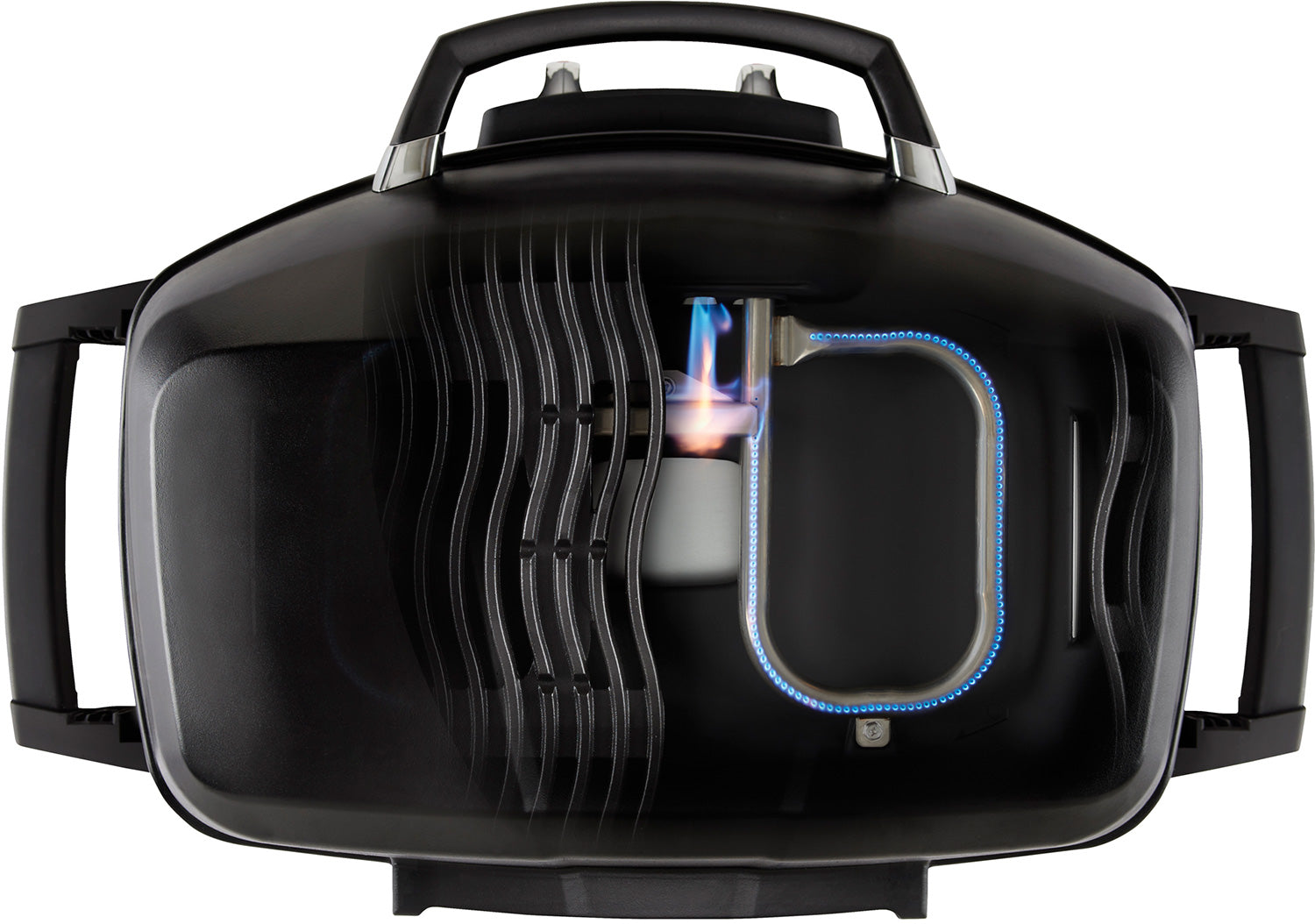 Detalj av gassbrennere på Kompakt gassgrill TravelQ PRO285 svart 2 brennere