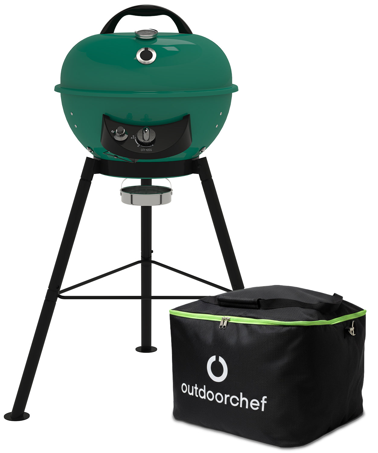 Kulegassgrill City 420 G SE Green med bæreveske forfra
